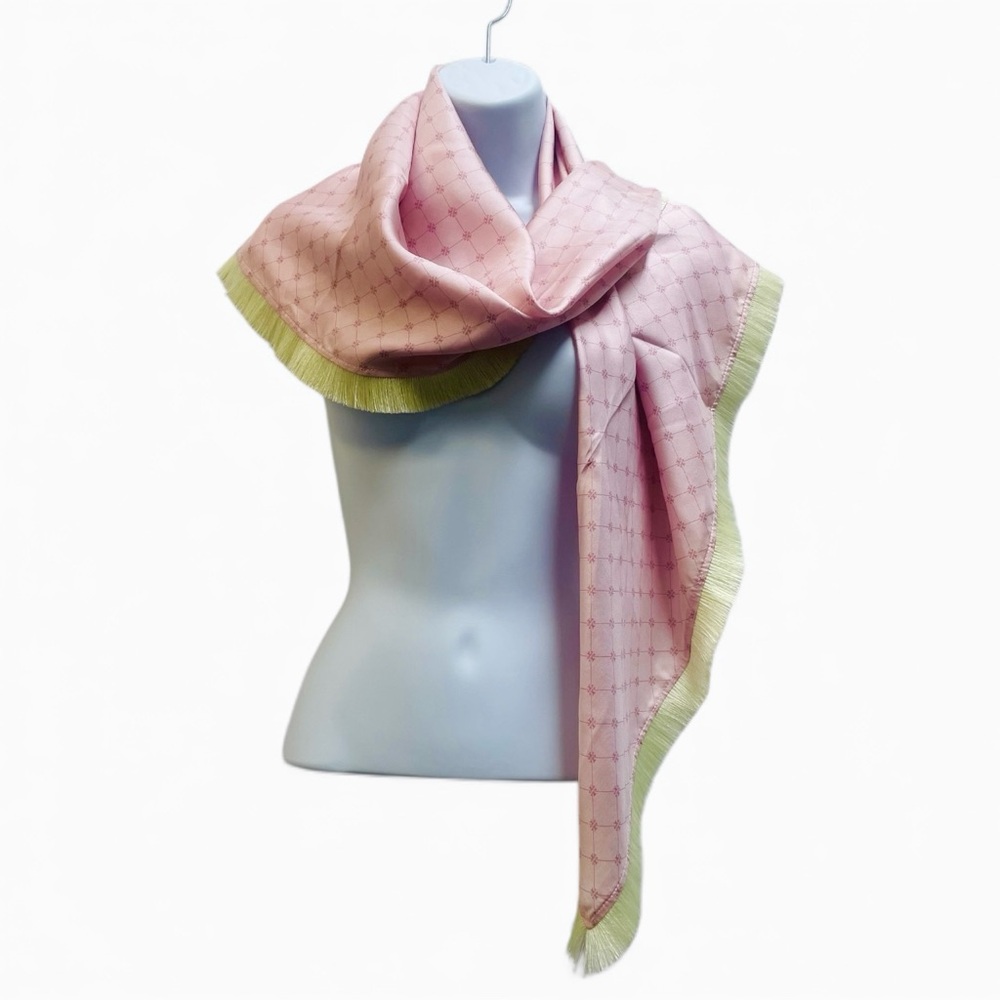 NWOT Tory Birch Light Pink Monogram Fringed Silk Scarf